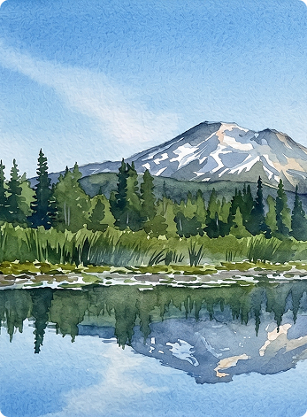 Watercolor of New Hampshire lake