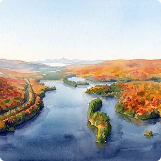 Watercolor of New Hampshire lakes region